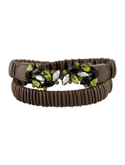 Pre-owned Etro Skinny Leather Waist Belt W/ Tags In Black/brown/green