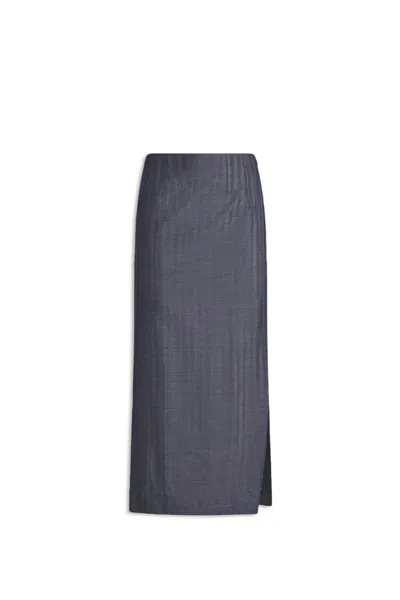 Etro Tailored Wool Blend Midi Skirt In Blue