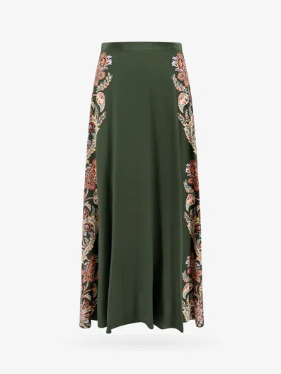 Etro Crepe De Chine Skirt With Print In Green