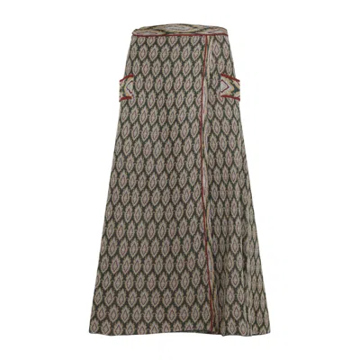 Etro Womens Blue Abstract-pattern Tie-waist Stretch-knit Midi Skirt In Bunt