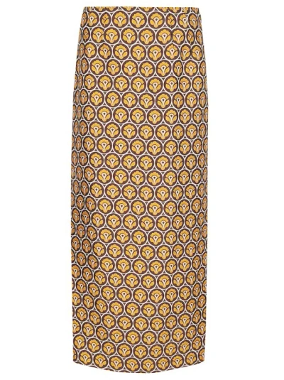Etro Skirt In Shiny Silk Blend Jacquard With Aurea In Brown