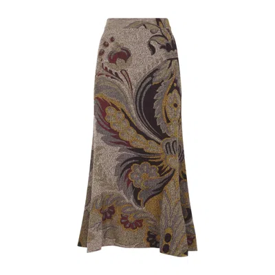 Etro Knit Midi Jupe Trompette In Brown