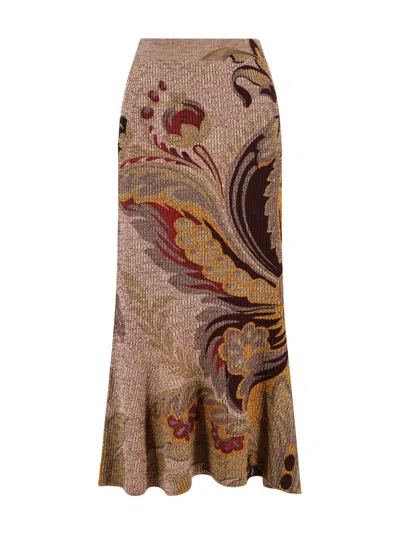 Etro Skirt To Print Floral Paisley Midi In Brown