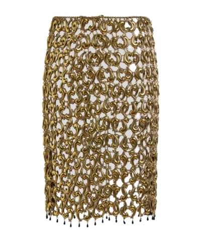 Etro Skirt With See-through Metal Paisley Details In Gold