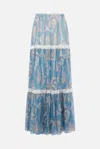 Etro Paisley Silk Flounced Skirt In Blue