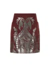 Etro Wool Blend Mini Skirt With Metallic Print In Red