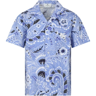 Etro Kids' Sky Blue Shirt For Boy With Paisley Pattern In Light Blue