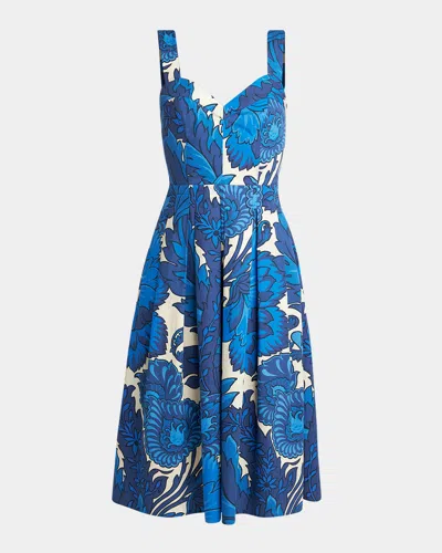 Etro Sleelvess Cotton Sleevless Sundress In Printed Azure Base