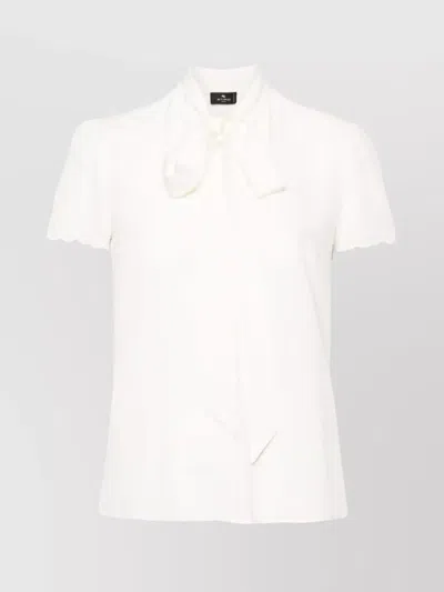 Etro Sleeved Silk Crepe V-neck Top In White