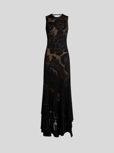 ETRO , SLEEVELESS DRESS IN BURNOUT STRETCH JERSEY, WOMAN, BLACK, SIZE 48