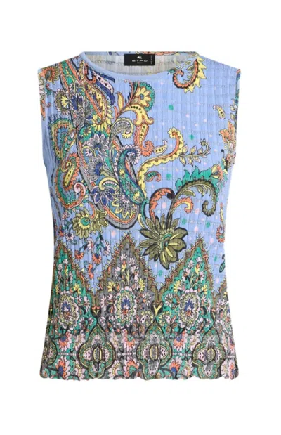 Etro Sleeveless Knitwear Top With Paisley Pattern In Blue