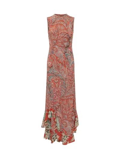 Etro Sleeveless Mini Suit With Flounce In Red
