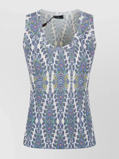 Etro Sleeveless V-neck Ribbed Pattern Top In Blue