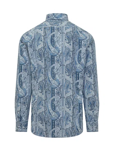Etro Slim Fit Mini Print Shirt In Azzurro