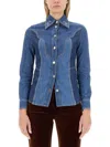 Etro Denim Design Slim Fit Shirt In Blue