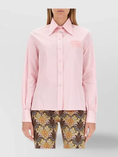 Etro Slim Fit Striped Long Sleeves Collared Shirt In Pink