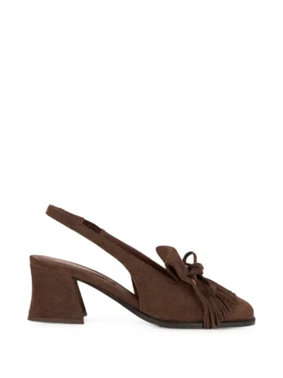 Etro Slingback Suede Loafers With Fringing In Brown