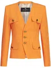 Etro Slub-effect Single-breasted Jacket In Orange