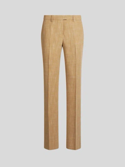 Etro Slub-effect Tailored Trousers In Neutrals