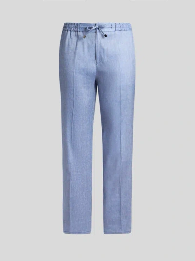 Etro Regular Trousers Straight Leg Button Back Pocket In Blue