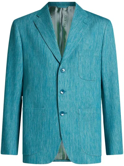 Etro Slub-texture Blazer In Blue