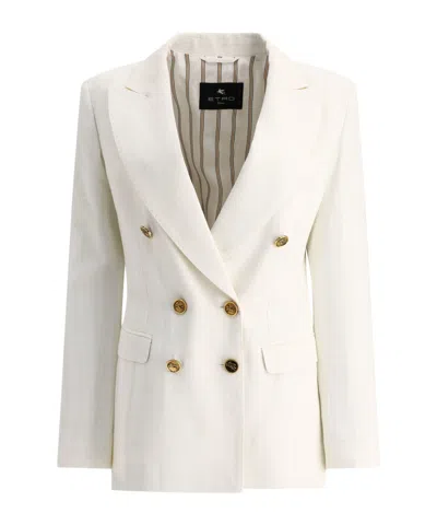 ETRO ETRO SLUB-TEXTURE DOUBLE-BREASTED TAILORED BLAZER