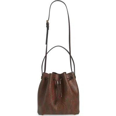 Etro Small Arnica Coated Canvas Bucket Bag In Brown