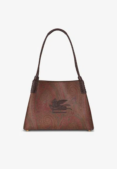 Etro Small Arnica Libra Paisley Jacquard Tote Bag In Brown