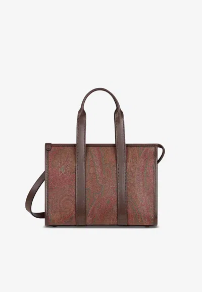 Etro Small Arnica Paisley Jacquard Top Handle Bag In Brown