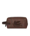 Etro Small Arnica Pouch With Pegaso Embroidery In Brown