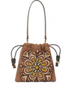 Etro Small Beaded-embellished Bucket Bag In Brown
