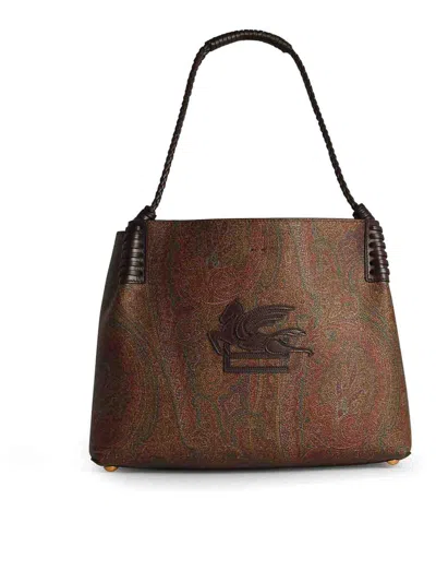 Etro Small  Brown Cotton Blend Bag In Marrón