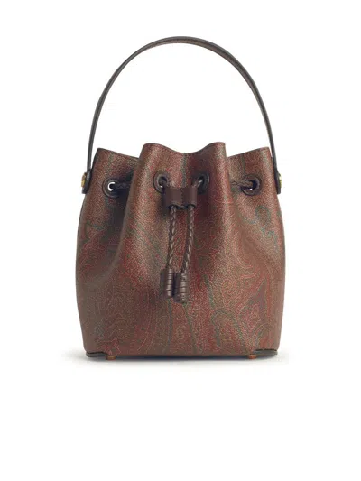 Etro Small Bucket Bag In Brown Fabric Women