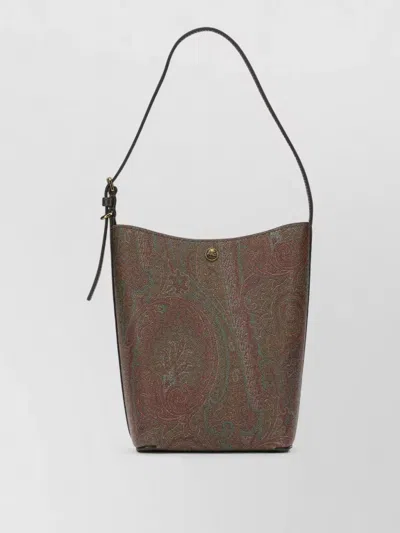 Etro Small Bucket Shoulder Bag Adjustable Strap Paisley In Brown