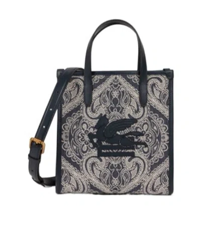 Etro Small Denim Jacquard Love Trotter Bag In Blue