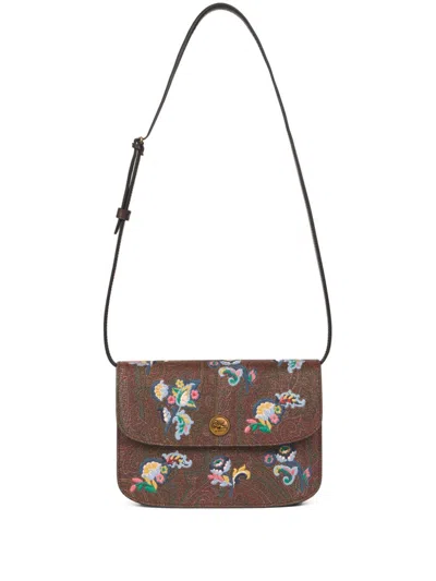 Etro Small Embroidered Cross Body Bag In Brown