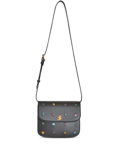 Etro Small Essential Floral-embroidered Shoulder Bag In 黑色