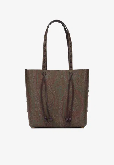 Etro Small Essential Paisley Jacquard Shoulder Bag In Brown