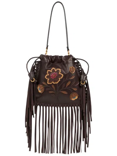 Etro Small Kalispera Embroidered Bucket Bag In Brown