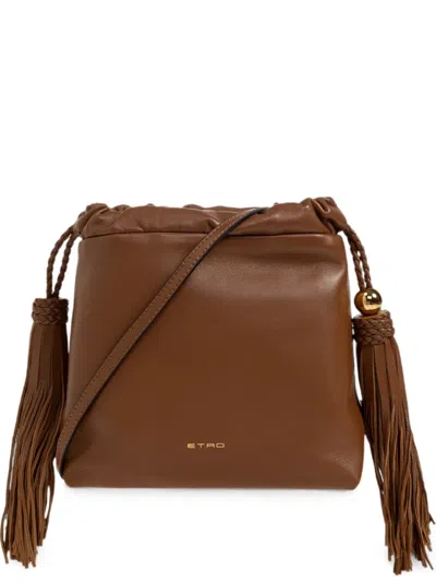 Etro Small Kalispera Tassel-detail Bucket Bag In Brown