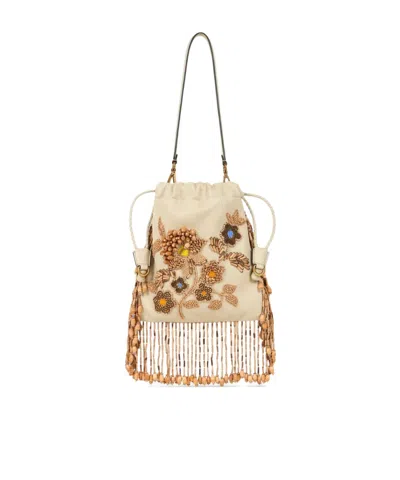Etro Small Leather Kalispera Bag With Beads And Fringing In Brown