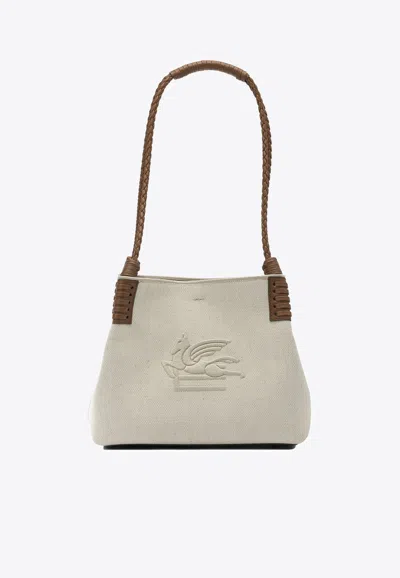 Etro Small Libra Canvas Shoulder Bag In Neutral