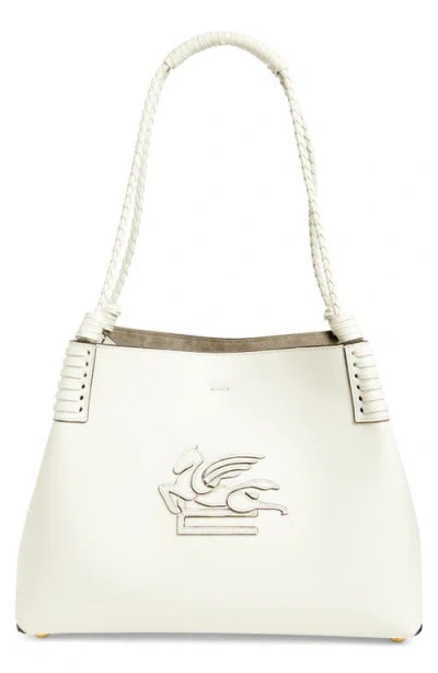 Etro Small Libra Leather Shopping Tote In Milk White