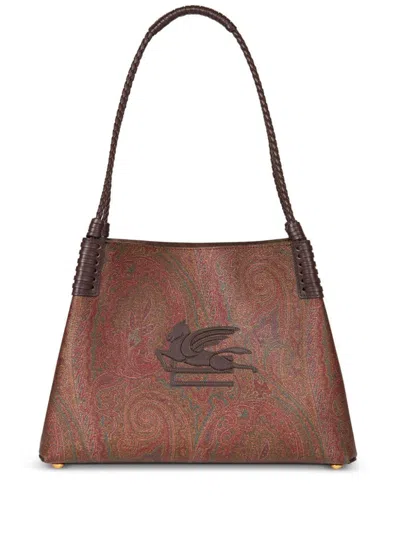 Etro Small Libra Paisley Calf Leather Tote Bag In Brown