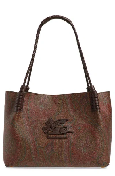 Etro 'braided Handles' Paisley Tote Bag With Metal Feet In M0019 Brown 2