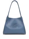 Etro Blue Calf Leather Shoulder Bag With Pegasus Emblem In Light Blue