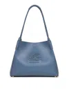 Etro Blue Calf Leather Shoulder Bag With Pegasus Emblem In Light Blue
