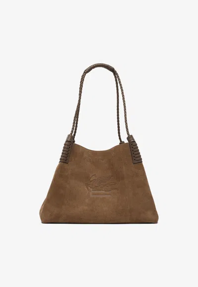 Etro Small Libra Suede Shoulder Bag In Brown