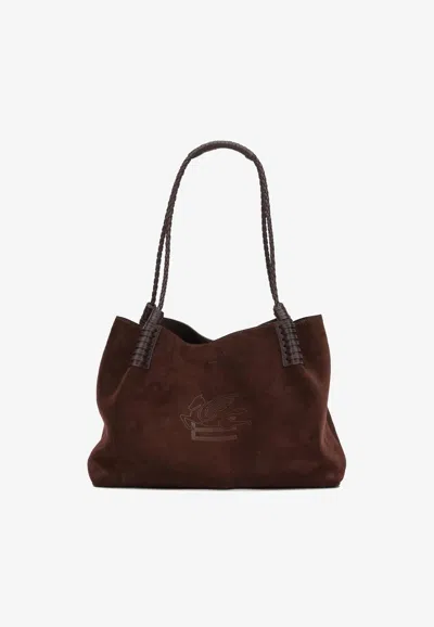 Etro Small Libra Suede Shoulder Bag In White