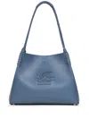 Etro Blue Calf Leather Shoulder Bag With Pegasus Emblem In Blue
